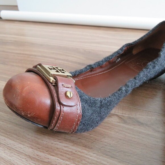 TORY BURCH Ambrose Sienna Flannel Wool Cap Toe Flats Shoes Officecore Academia - Picture 11 of 14